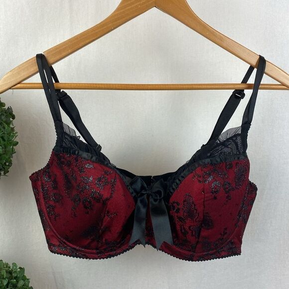 Cacique Black & Red Lightly Lined Underwire Bra 42DD - Picture 2 of 5